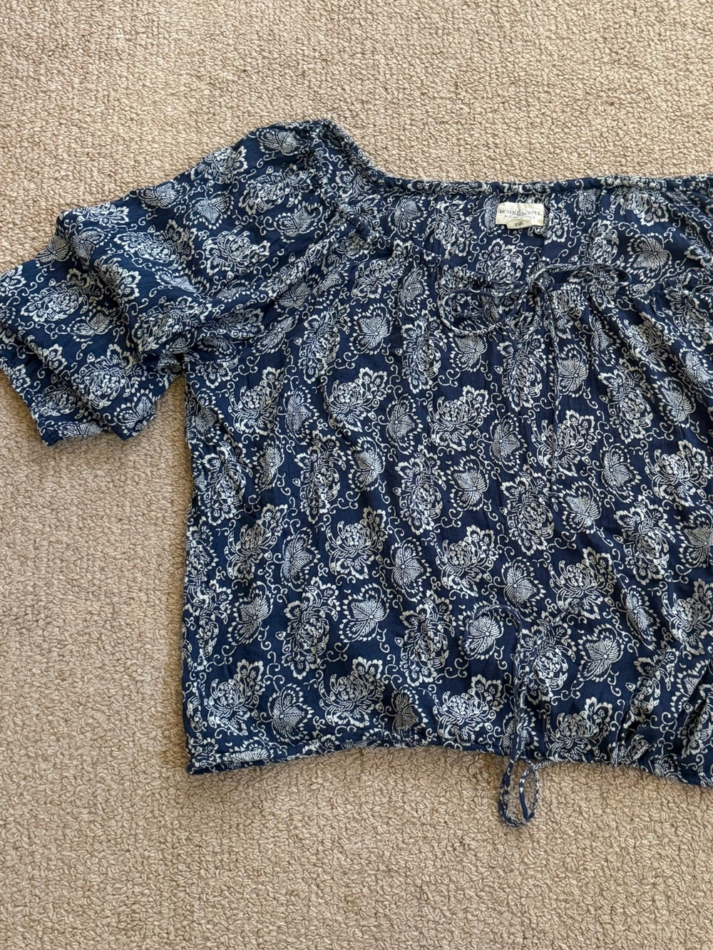 Denim & Supply Ralph Lauren Navy Paisley Off-Shoulder Crop Top